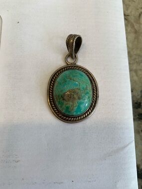 Turquoise Oval Stone Pendant Necklace - Turquoise .925 Silver Setting